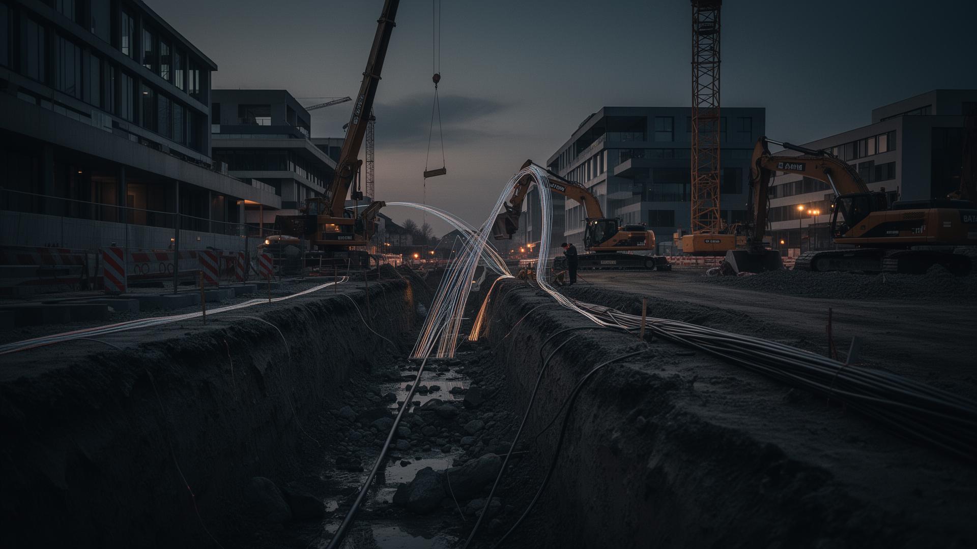 Infrastructure construction site at dusk